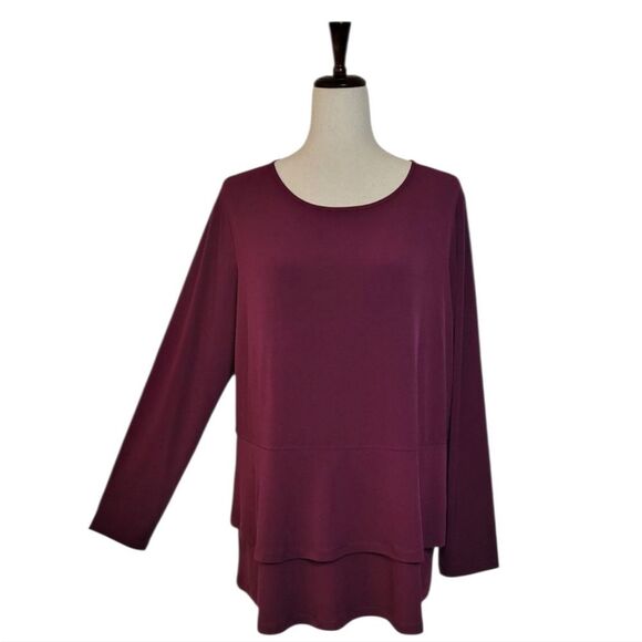 Susan Graver Tops - Susan Graver Liquid Knit Maroon Layered Long Sleeve Blouse Size L